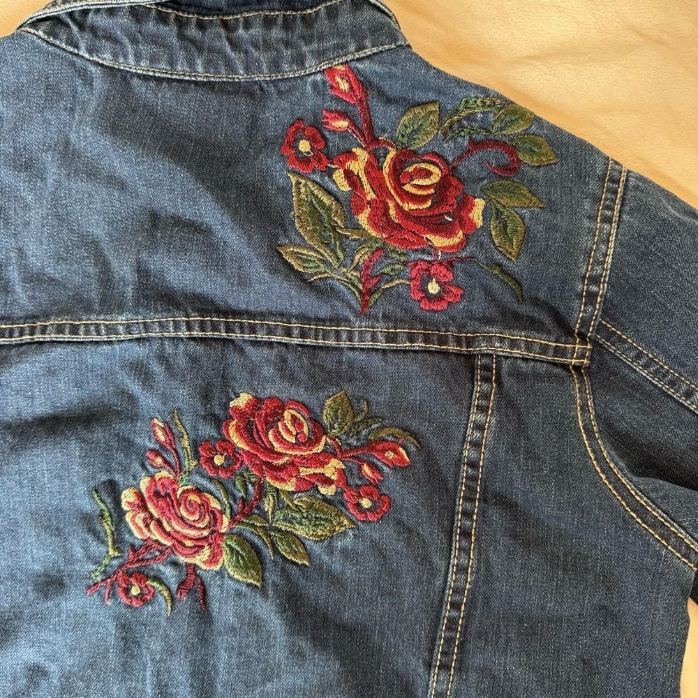 Denim Jean Jacket with Embroidered Roses - Picture 10 of 16